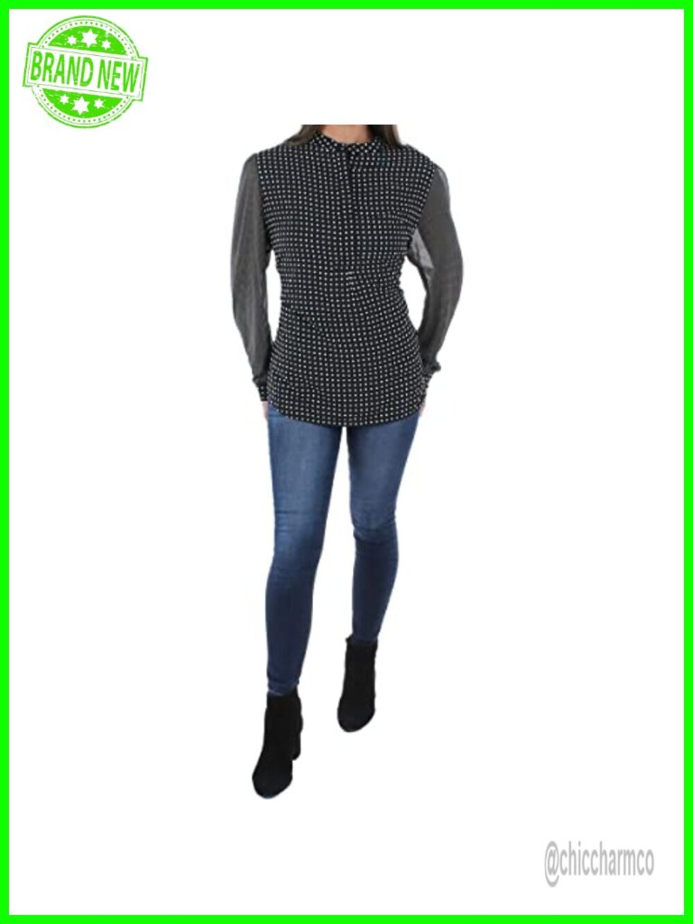 Long Sleeve Dot Print Tunic Top V-Neck Pullover Business Casual